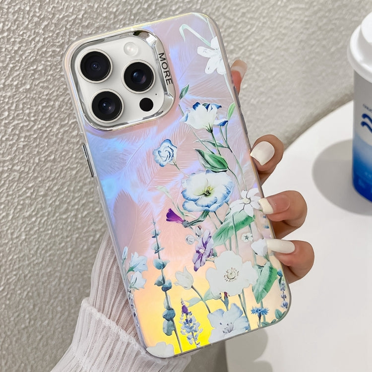 Electroplating Laser Flower Texture TPU Phone Case, For iPhone 16 Pro Max, For iPhone 16 Pro�����...