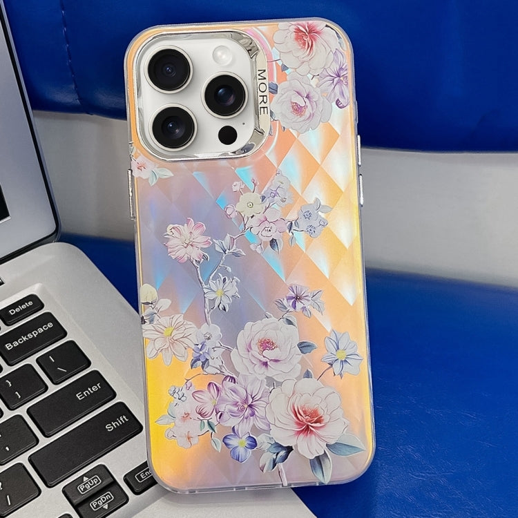 Electroplating Laser Flower Texture TPU Phone Case, For iPhone 16 Pro Max, For iPhone 16 Pro�����...