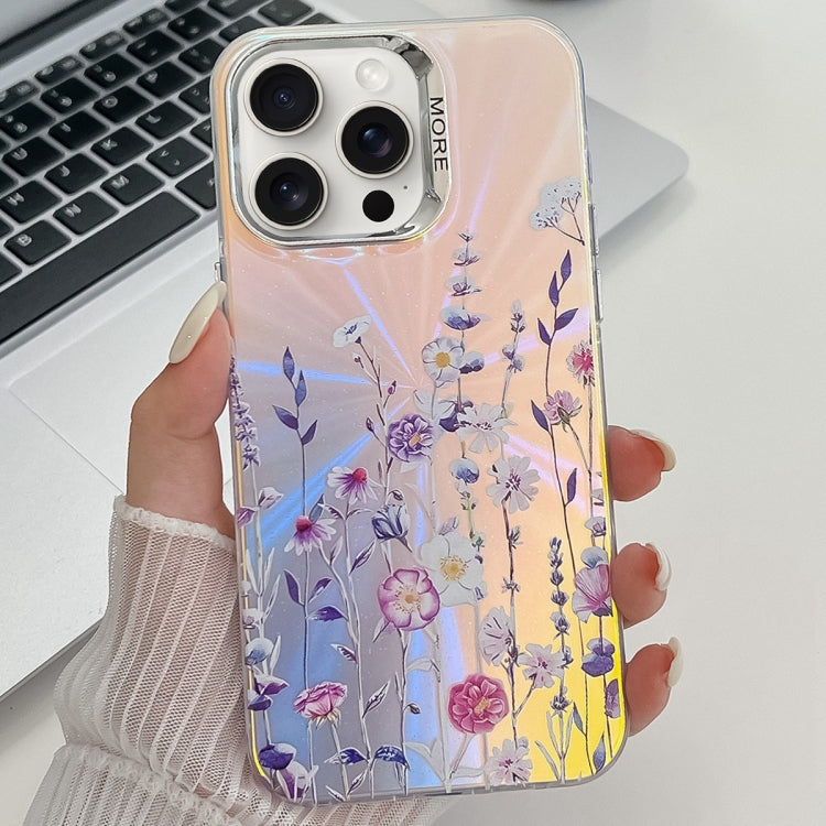 Electroplating Laser Flower Texture TPU Phone Case, For iPhone 15 Pro, For iPhone 15, For iPhone ...