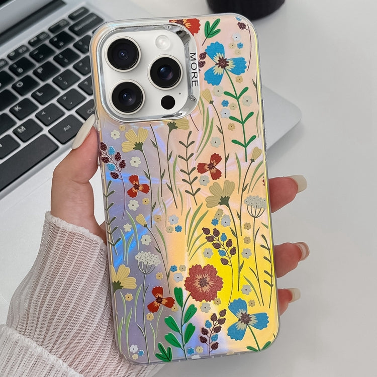 Electroplating Laser Flower Texture TPU Phone Case, For iPhone 15 Pro, For iPhone 15, For iPhone ...