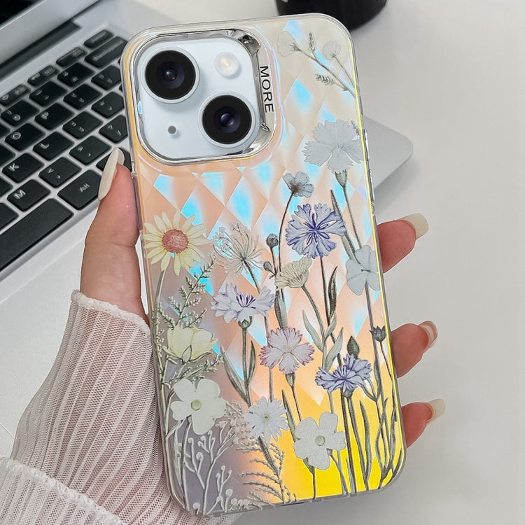 Electroplating Laser Flower Texture TPU Phone Case, For iPhone 15 Pro, For iPhone 15, For iPhone ...