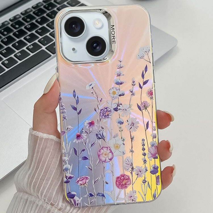 Electroplating Laser Flower Texture TPU Phone Case, For iPhone 15 Pro, For iPhone 15, For iPhone ...