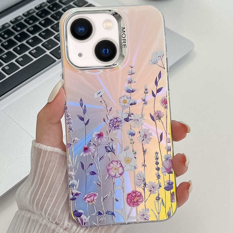 Electroplating Laser Flower Texture TPU Phone Case, For iPhone 15 Pro, For iPhone 15, For iPhone ...