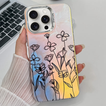 Electroplating Laser Flower Texture TPU Phone Case, For iPhone 16 Pro Max, For iPhone 16 Pro�����...