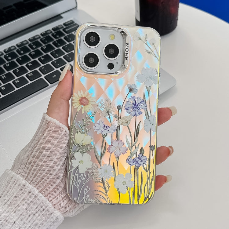 Electroplating Laser Flower Texture TPU Phone Case, For iPhone 16 Pro Max, For iPhone 16 Pro�����...