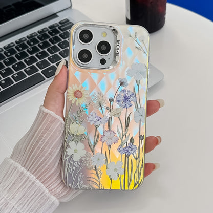 Electroplating Laser Flower Texture TPU Phone Case, For iPhone 16 Pro Max, For iPhone 16 Pro�����...