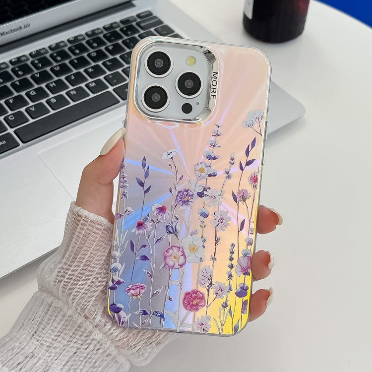 Electroplating Laser Flower Texture TPU Phone Case, For iPhone 16 Pro Max, For iPhone 16 Pro�����...