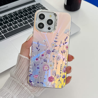 Electroplating Laser Flower Texture TPU Phone Case, For iPhone 16 Pro Max, For iPhone 16 Pro�����...