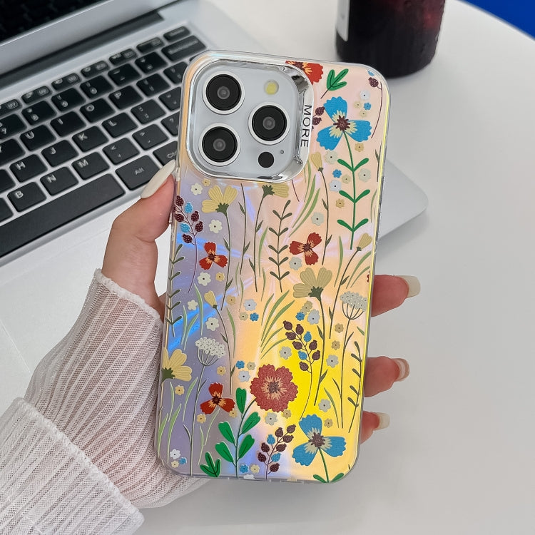 Electroplating Laser Flower Texture TPU Phone Case, For iPhone 16 Pro Max, For iPhone 16 Pro�����...