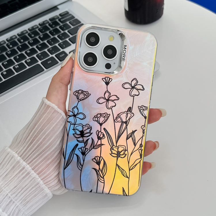 Electroplating Laser Flower Texture TPU Phone Case, For iPhone 16 Pro Max, For iPhone 16 Pro�����...