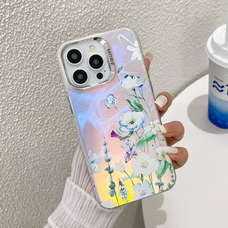 Electroplating Laser Flower Texture TPU Phone Case, For iPhone 16 Pro Max, For iPhone 16 Pro�����...