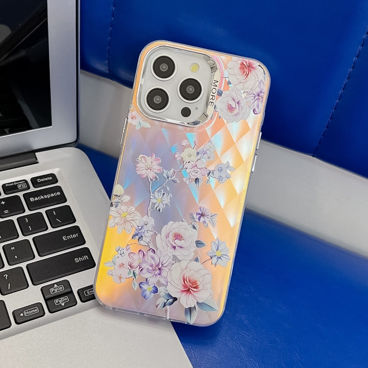 Electroplating Laser Flower Texture TPU Phone Case, For iPhone 16 Pro Max, For iPhone 16 Pro�����...