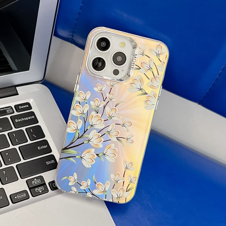 Electroplating Laser Flower Texture TPU Phone Case, For iPhone 16 Pro Max, For iPhone 16 Pro�����...