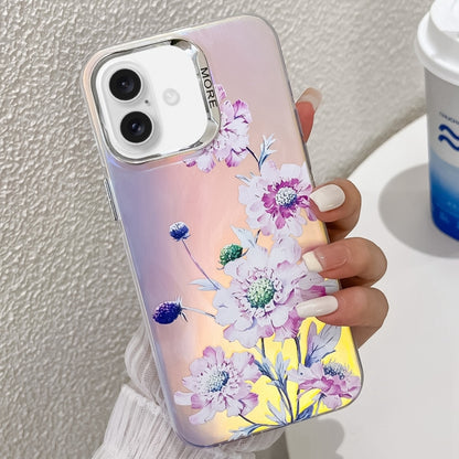Electroplating Laser Flower Texture TPU Phone Case, For iPhone 16 Pro Max, For iPhone 16 Pro�����...