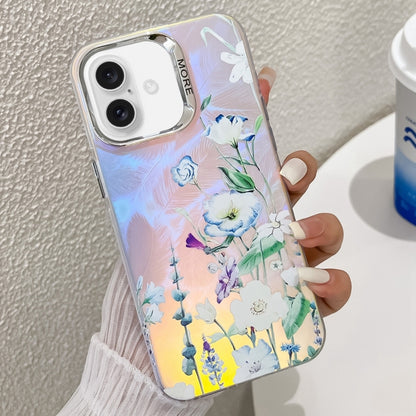 Electroplating Laser Flower Texture TPU Phone Case, For iPhone 16 Pro Max, For iPhone 16 Pro�����...