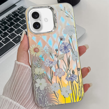 Electroplating Laser Flower Texture TPU Phone Case, For iPhone 16 Pro Max, For iPhone 16 Pro�����...