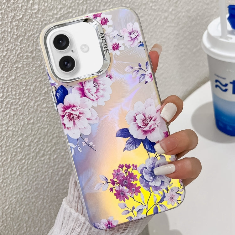 Electroplating Laser Flower Texture TPU Phone Case, For iPhone 16 Pro Max, For iPhone 16 Pro�����...