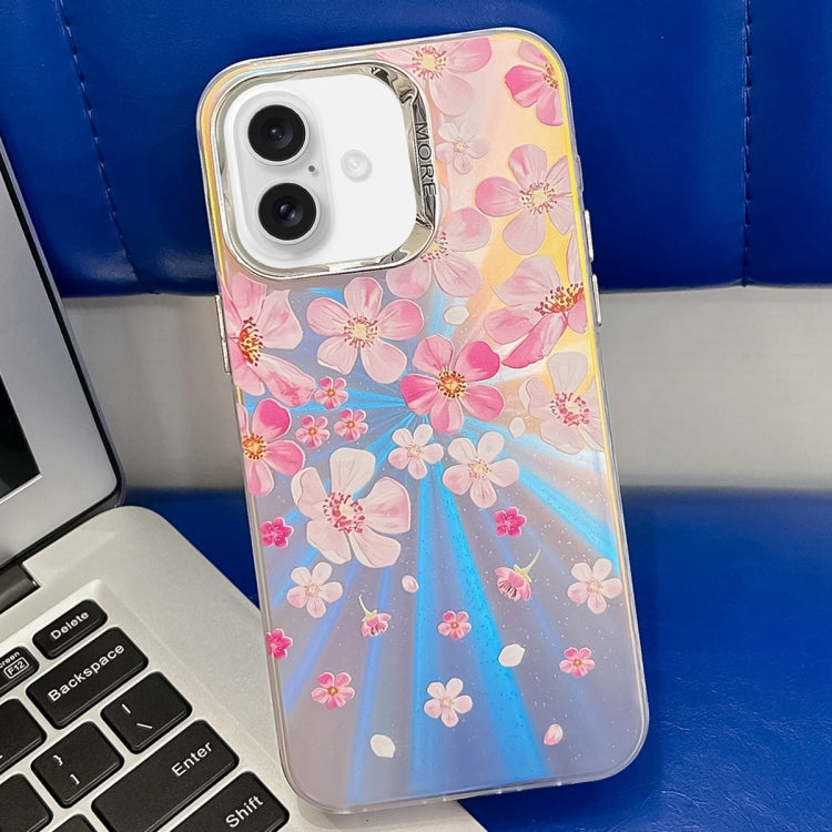 Electroplating Laser Flower Texture TPU Phone Case, For iPhone 16 Pro Max, For iPhone 16 Pro�����...