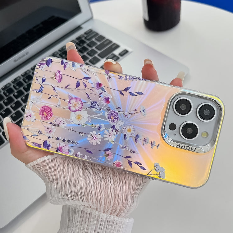 Electroplating Laser Flower Texture TPU Phone Case, For iPhone 15 Pro, For iPhone 15, For iPhone ...