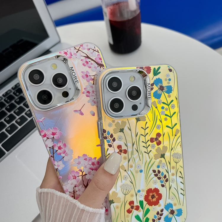Electroplating Laser Flower Texture TPU Phone Case, For iPhone 15 Pro, For iPhone 15, For iPhone ...