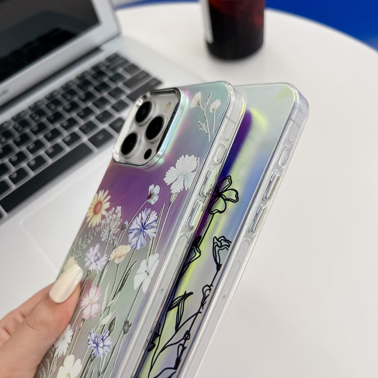 Electroplating Laser Flower Texture TPU Phone Case, For iPhone 15 Pro, For iPhone 15, For iPhone ...