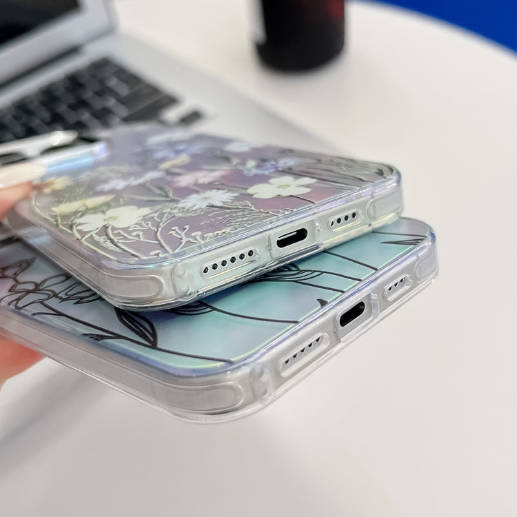 Electroplating Laser Flower Texture TPU Phone Case, For iPhone 15 Pro, For iPhone 15, For iPhone ...
