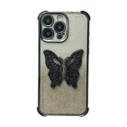 Electroplated Glitter 3D Butterfly Four-corner Shockproof TPU Phone Case, For iPhone 16 Pro Max��...