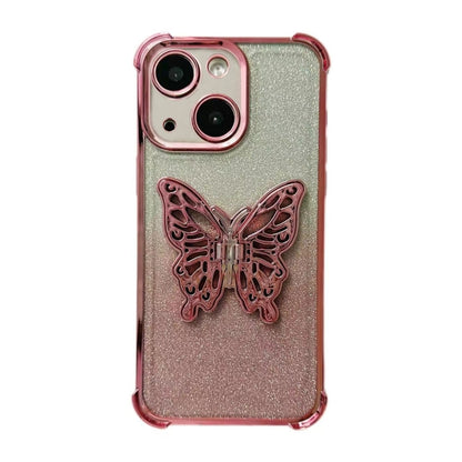 Electroplated Glitter 3D Butterfly Four-corner Shockproof TPU Phone Case, For iPhone 16 Pro Max��...