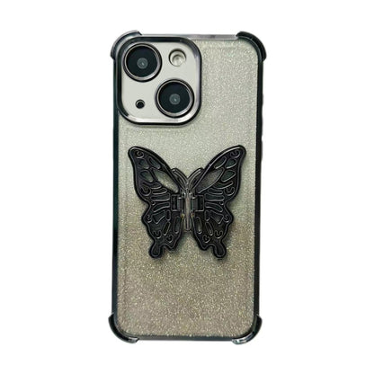 Electroplated Glitter 3D Butterfly Four-corner Shockproof TPU Phone Case, For iPhone 16 Pro Max��...
