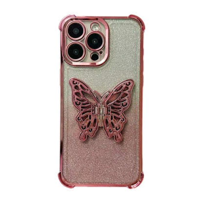 Electroplated Glitter 3D Butterfly Four-corner Shockproof TPU Phone Case, For iPhone 16 Pro Max��...