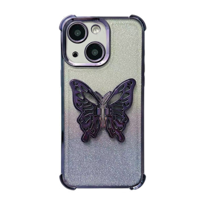 Electroplated Glitter 3D Butterfly Four-corner Shockproof TPU Phone Case, For iPhone 16 Pro Max��...