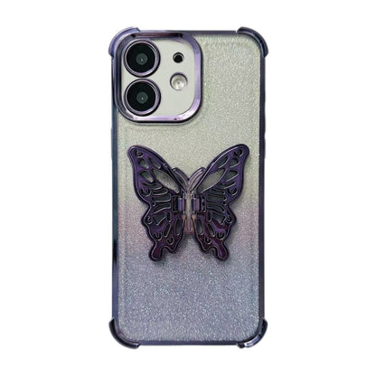 Electroplated Glitter 3D Butterfly Four-corner Shockproof TPU Phone Case, For iPhone 16 Pro Max��...
