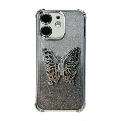 Electroplated Glitter 3D Butterfly Four-corner Shockproof TPU Phone Case, For iPhone 16 Pro Max��...