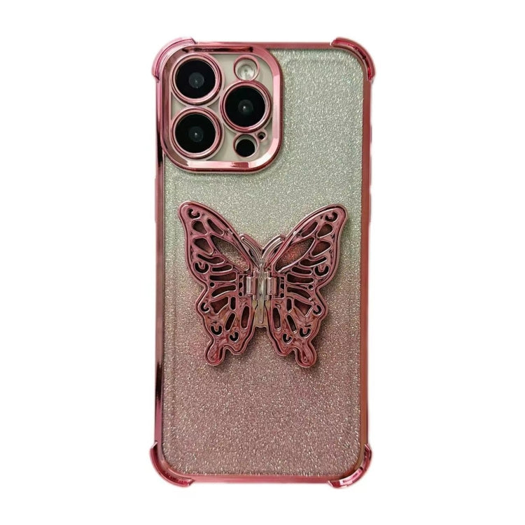 Electroplated Glitter 3D Butterfly Four-corner Shockproof TPU Phone Case, For iPhone 16 Pro Max��...