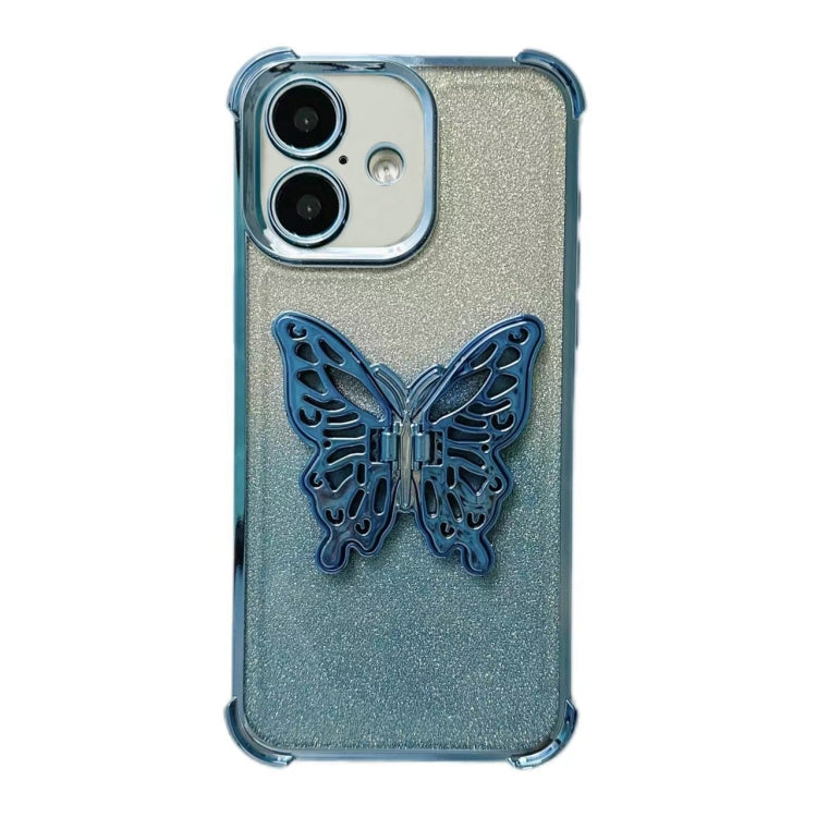 Electroplated Glitter 3D Butterfly Four-corner Shockproof TPU Phone Case, For iPhone 16 Pro Max��...