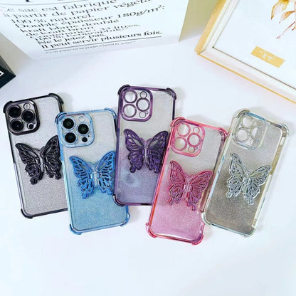 Electroplated Glitter 3D Butterfly Four-corner Shockproof TPU Phone Case, For iPhone 11����������...