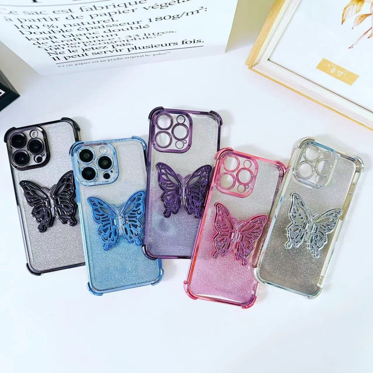 Electroplated Glitter 3D Butterfly Four-corner Shockproof TPU Phone Case, For iPhone 11����������...