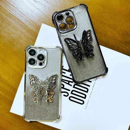 Electroplated Glitter 3D Butterfly Four-corner Shockproof TPU Phone Case, For iPhone 11����������...