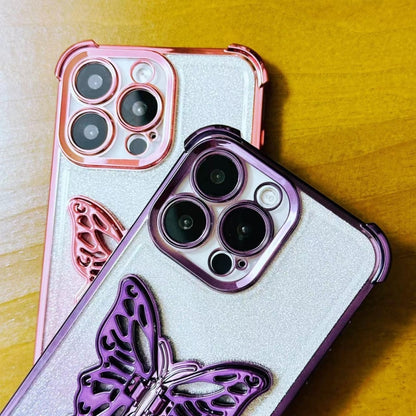 Electroplated Glitter 3D Butterfly Four-corner Shockproof TPU Phone Case, For iPhone 16 Pro Max��...