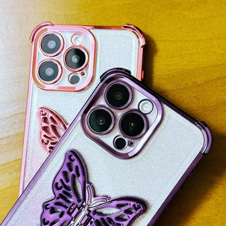 Electroplated Glitter 3D Butterfly Four-corner Shockproof TPU Phone Case, For iPhone 11����������...