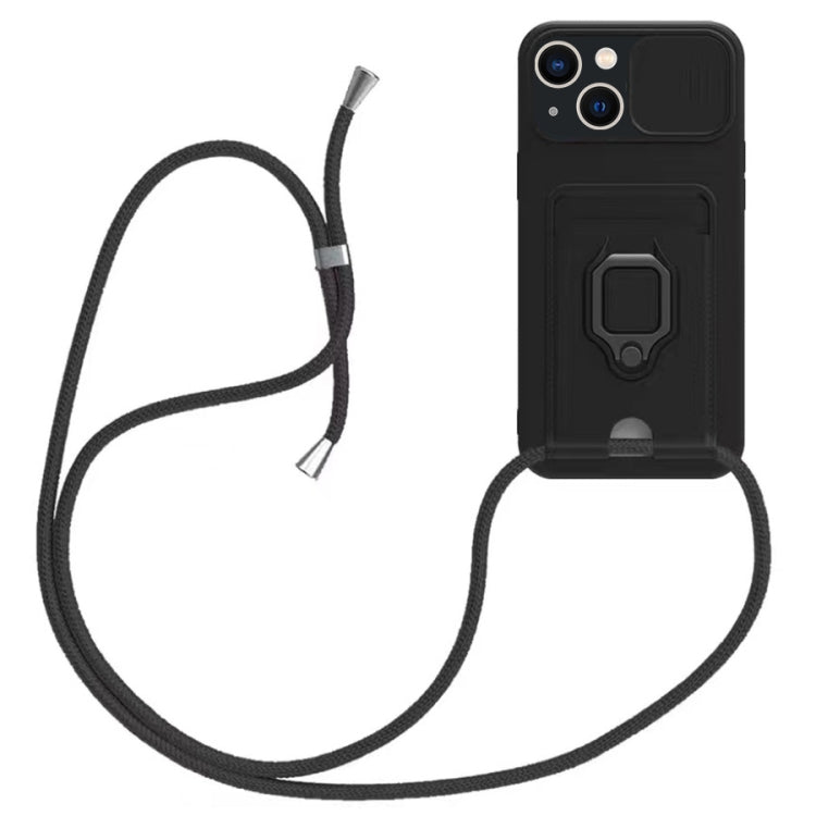 Sliding Camshield Magnetic Card Holder Silicone Phone Case with Lanyard, For iPhone 16e����������...