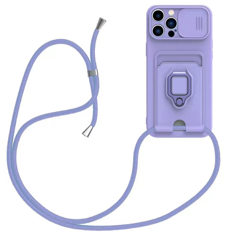 Sliding Camshield Magnetic Card Holder Silicone Phone Case with Lanyard, For iPhone 12�����������...