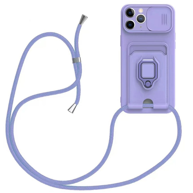 Sliding Camshield Magnetic Card Holder Silicone Phone Case with Lanyard, For iPhone 12�����������...
