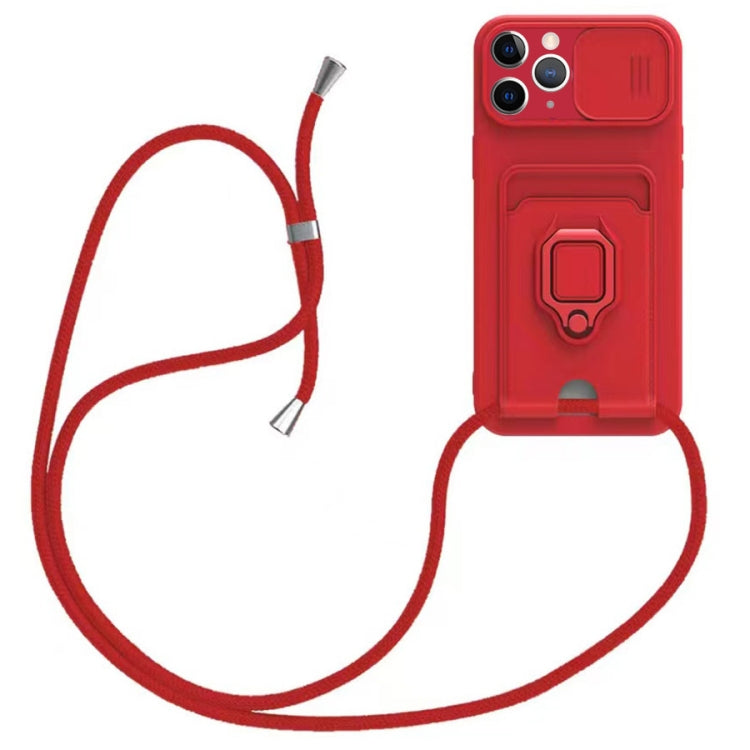 Sliding Camshield Magnetic Card Holder Silicone Phone Case with Lanyard, For iPhone 12�����������...