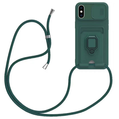 Sliding Camshield Magnetic Card Holder Silicone Phone Case with Lanyard, For iPhone 12�����������...