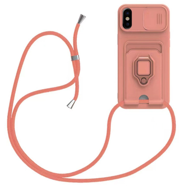 Sliding Camshield Magnetic Card Holder Silicone Phone Case with Lanyard, For iPhone 12�����������...
