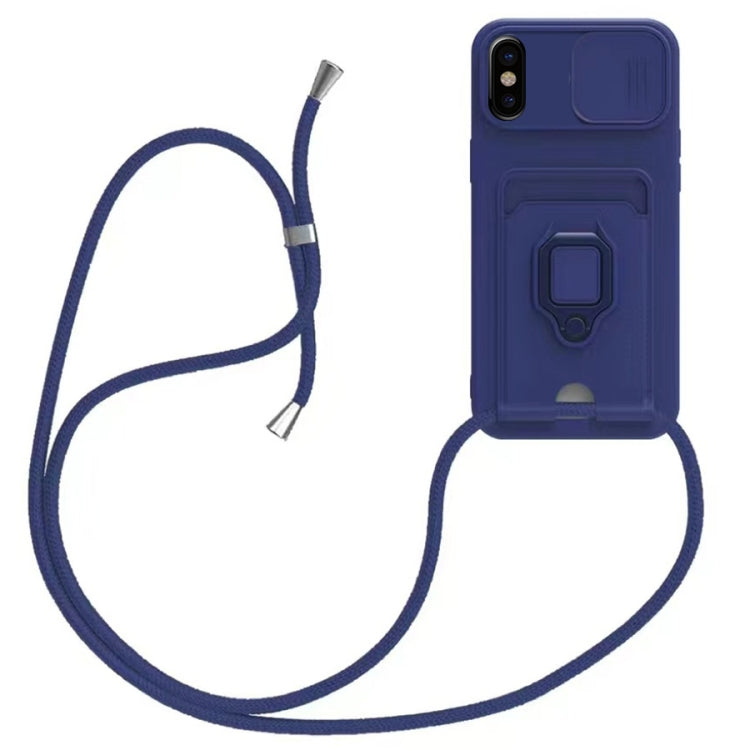Sliding Camshield Magnetic Card Holder Silicone Phone Case with Lanyard, For iPhone 12�����������...