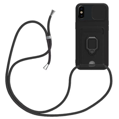 Sliding Camshield Magnetic Card Holder Silicone Phone Case with Lanyard, For iPhone 12�����������...