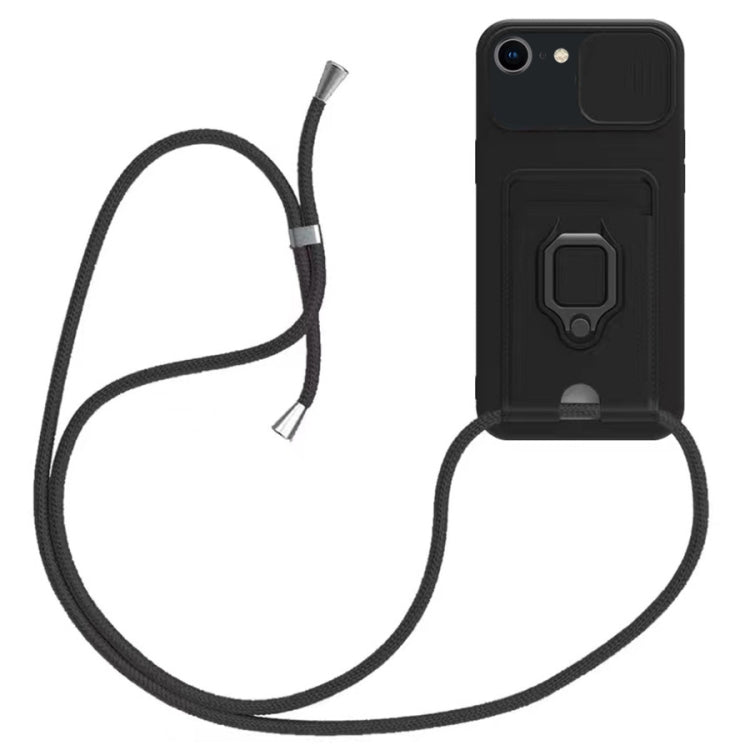 Sliding Camshield Magnetic Card Holder Silicone Phone Case with Lanyard, For iPhone 12�����������...