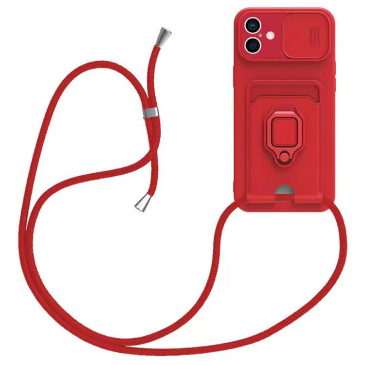 Sliding Camshield Magnetic Card Holder Silicone Phone Case with Lanyard, For iPhone 16e����������...